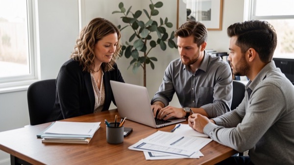 Small Perth professional-services team working together at a laptop
